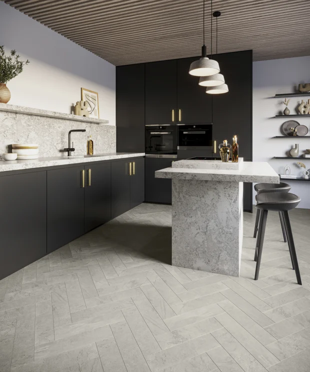 groovy granite luxury vinyl tiles in a glasgow kitchen