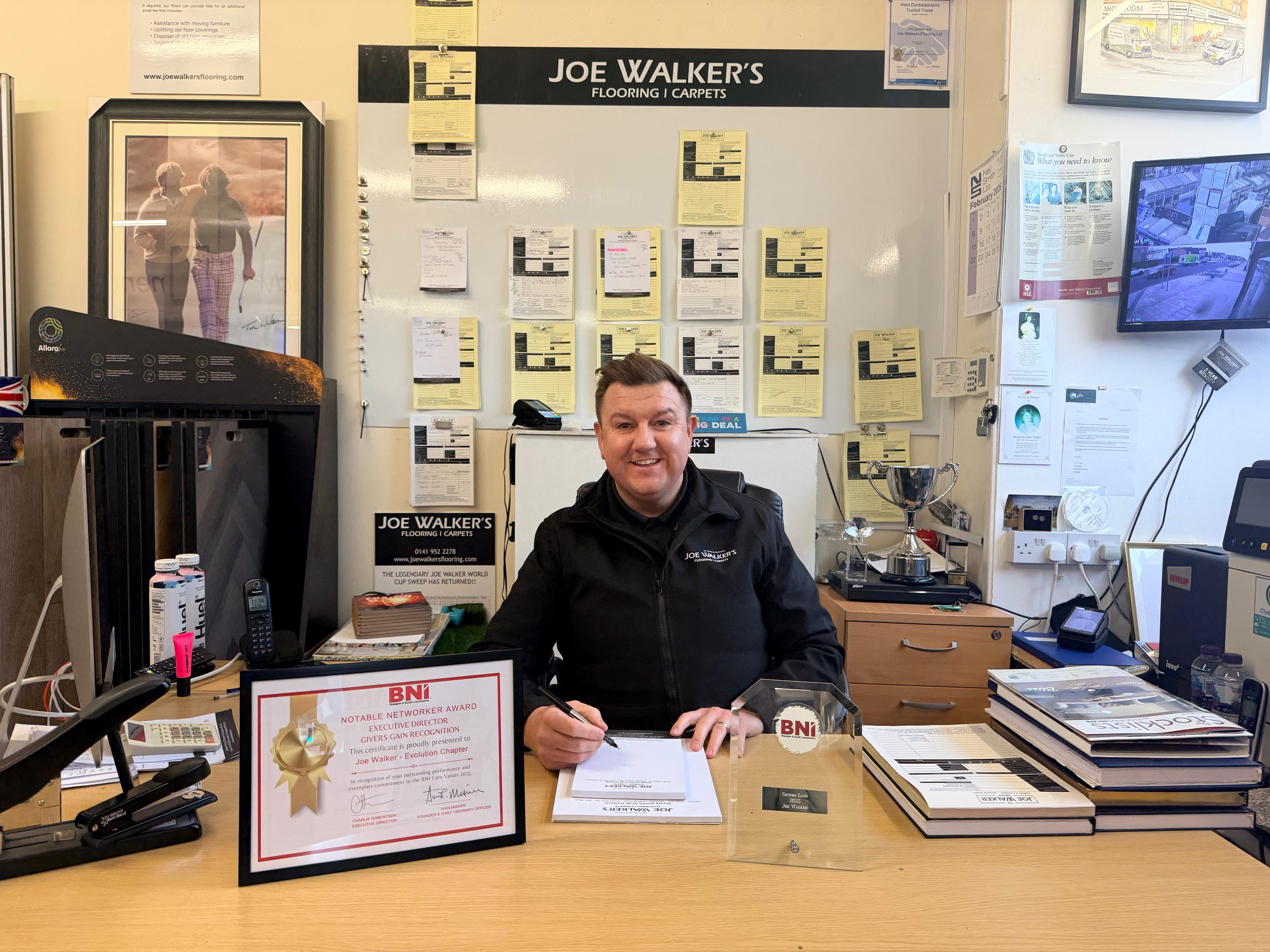 Joe Walker in Glasgow carpet showroom